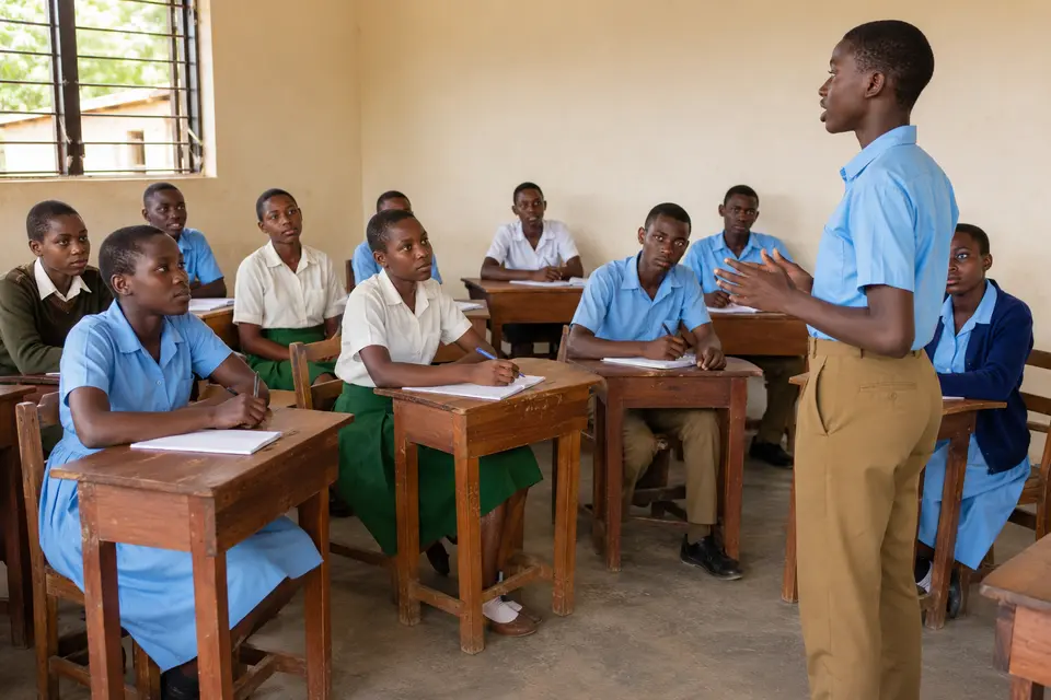Joy Dominion Academy students participating in a classroom debate.
